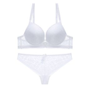 Fashion  Push Up Bra Lace Hollow Out Top Thin Bottom Thick Underwear Set (Option: White-85C)